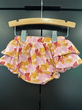 Kate Quinn Organic Cotton Ruffle Bloomers‎ Pink Orange Butterfly Print 3-6M